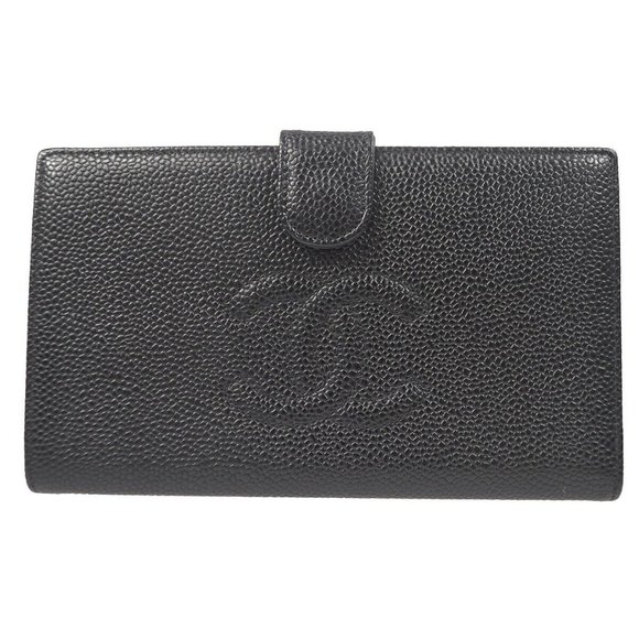 Authenticity guaranteed Chanel Long Bifold Wallet Purse Black Caviar Skin - Picture 1 of 13